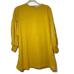 Por La Cara Womens Embellished Pearls Tunic Blouse Yellow 38 Balloon Sleeve